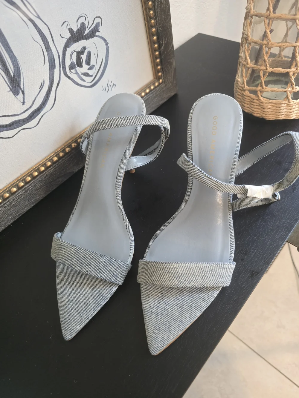 Good American Women's Denim Thong High Heel Sandals 7.5 - Picture 2 of 7